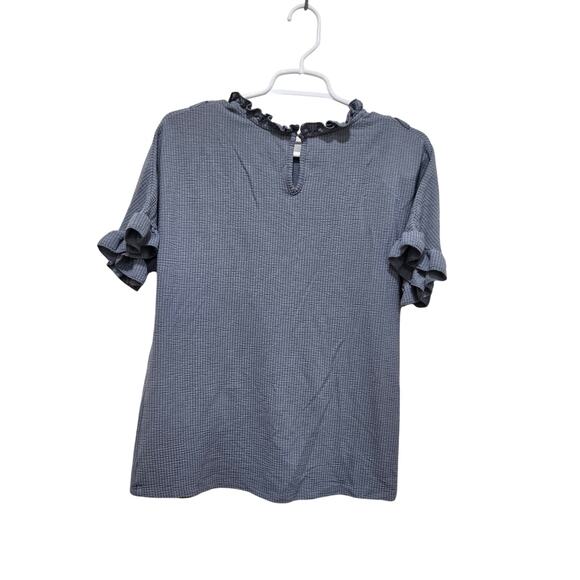 Hayden Los Angeles Women’s Top Size M Blue Ruffle Trim Textured Blouse - Picture 2 of 7